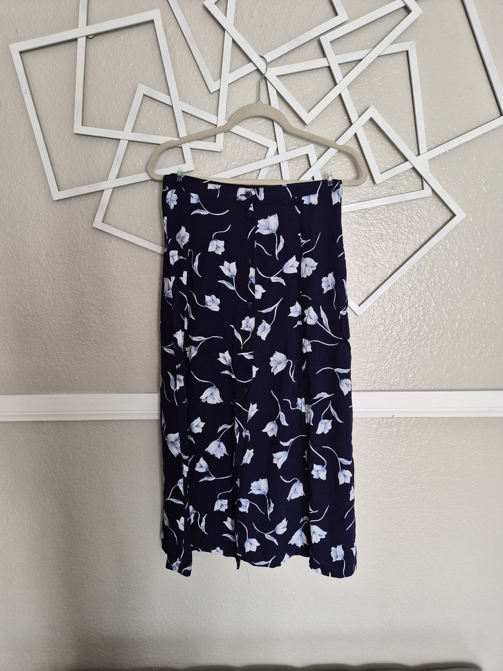 Navy Floral Midi Skirt - Elegant Everyday Style